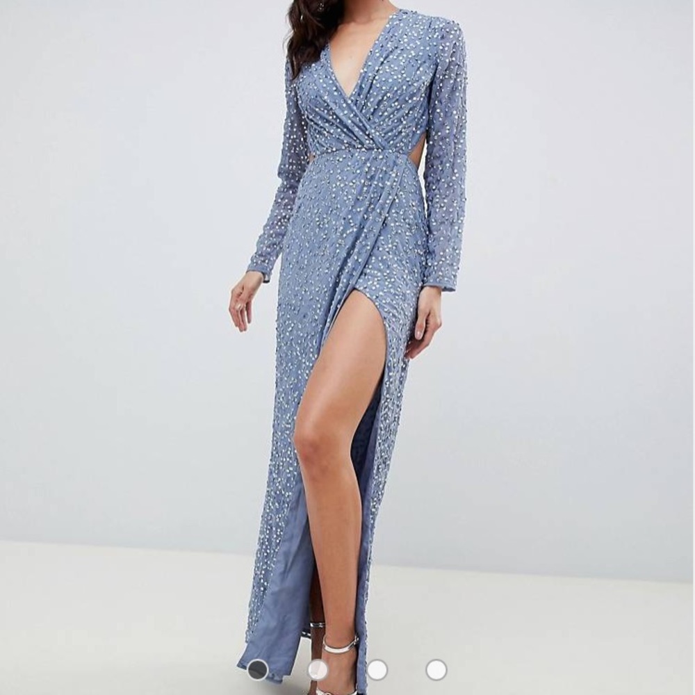 ASOS Light Blue Sequin Backless Gown Bridesmaid Formal Prom Dress Size 4